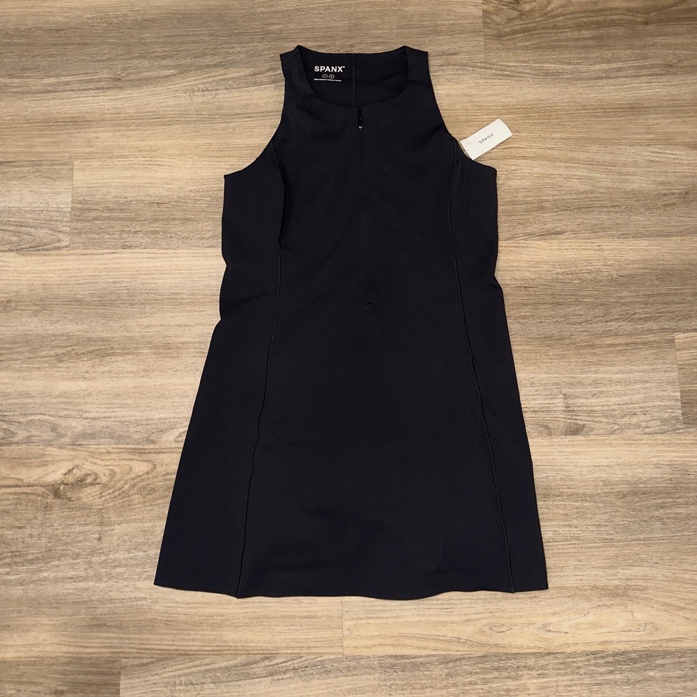 Spanx The Get Moving Zip Front Dress Very Black Sleeveless Activewear 50681R L